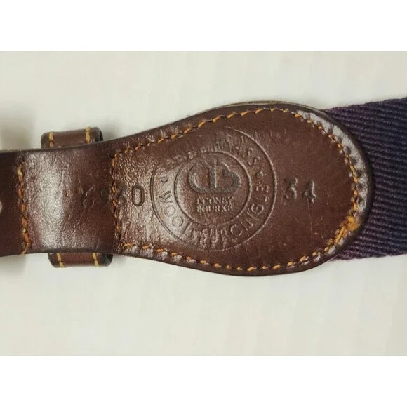 Dooney Bourke Mens Wool Surcingle Canvas Leather Belt 32 Brass Dark Purple 6930 - Picture 6 of 7